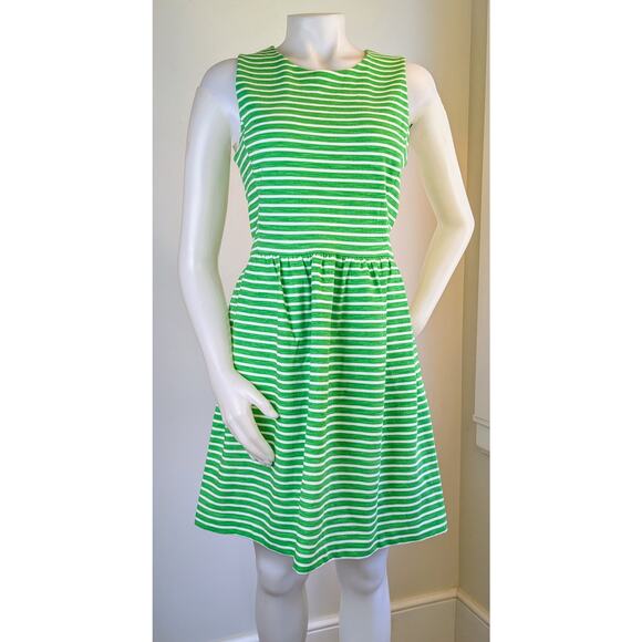 J.Crew Sleeveless Fit & Flare Minidress Size Small Green White Stripe Pockets - Picture 2 of 12